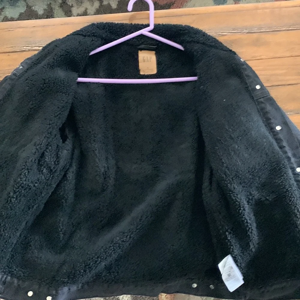 Gap oversized black denim Sherpa jacket size Small - Picture 5 of 11